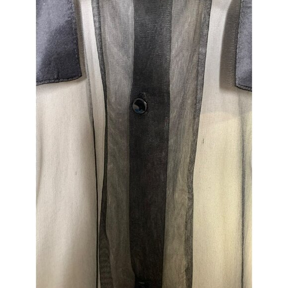 VTG Y2K Grunge Goth Nite Images Mesh Sheer Black Button-Up Shirt Satin Pockets M - Picture 6 of 6